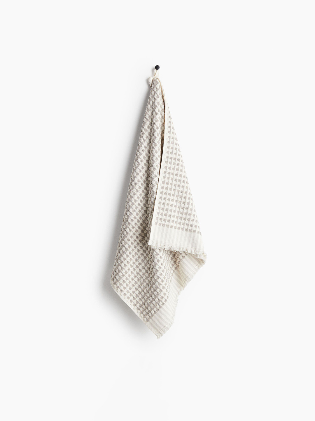 H&M Beige-Coloured Patterned Pure Cotton Terry Bath Towel