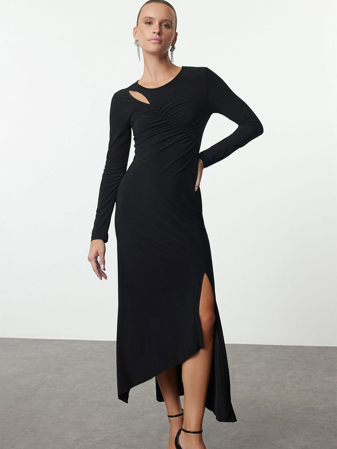 Trendyol Women Side Slits High-Low Bodycon Midi Dress