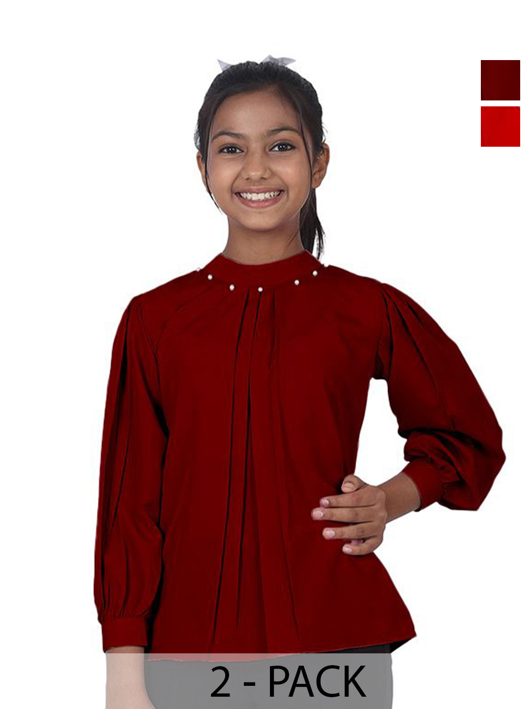 SILK SPARROW Girls Pack of 2 High Neck Cuffed Sleeves Top