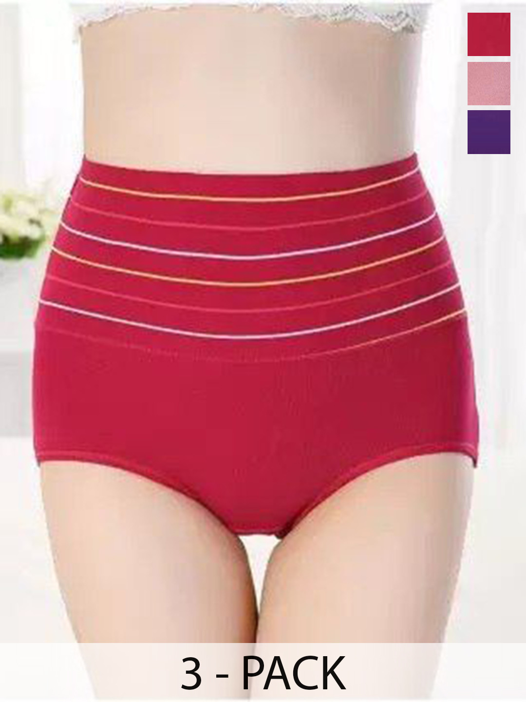 SHREE GANESH FASHION Women Pack Of 3 High-Rise Hipster Briefs 2076 GR-MR-RD 003 M
