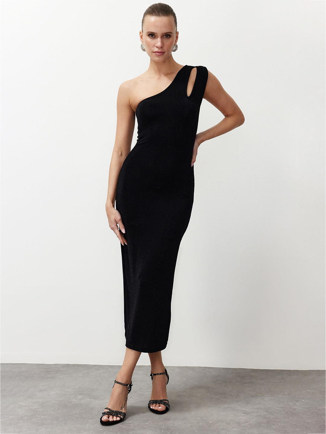 Trendyol One Shoulder PU Coated Bodycon Midi Dress