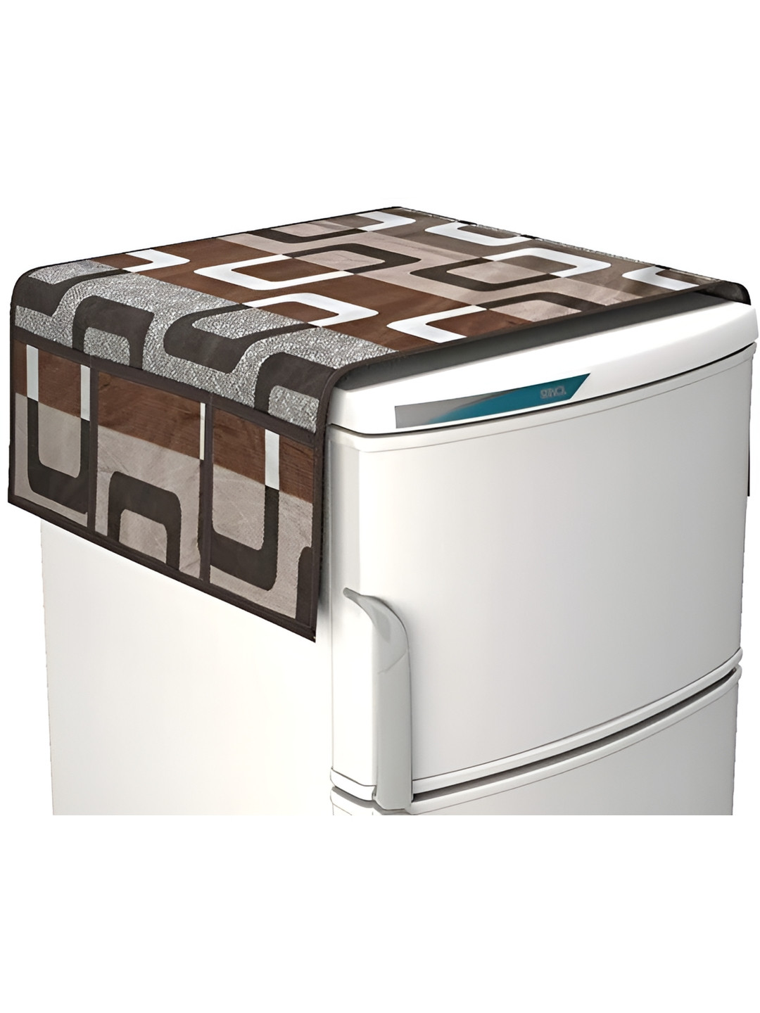 Dakshya Industries Brown & White Geometric Printed Fridge Top Appliance Covers