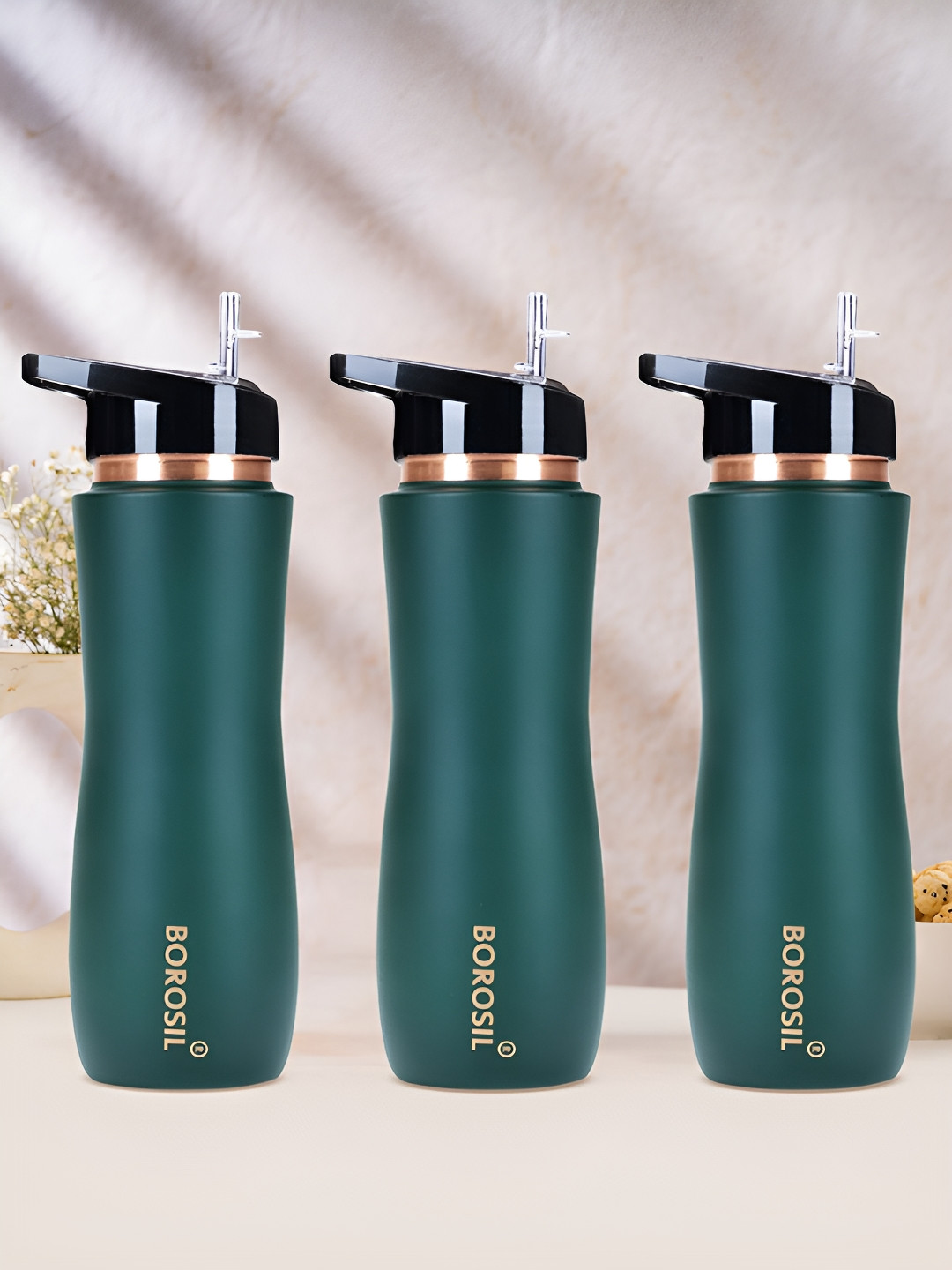 BOROSIL Green Solid Copper Spill Proof 3 Piece Sipper - 750ml