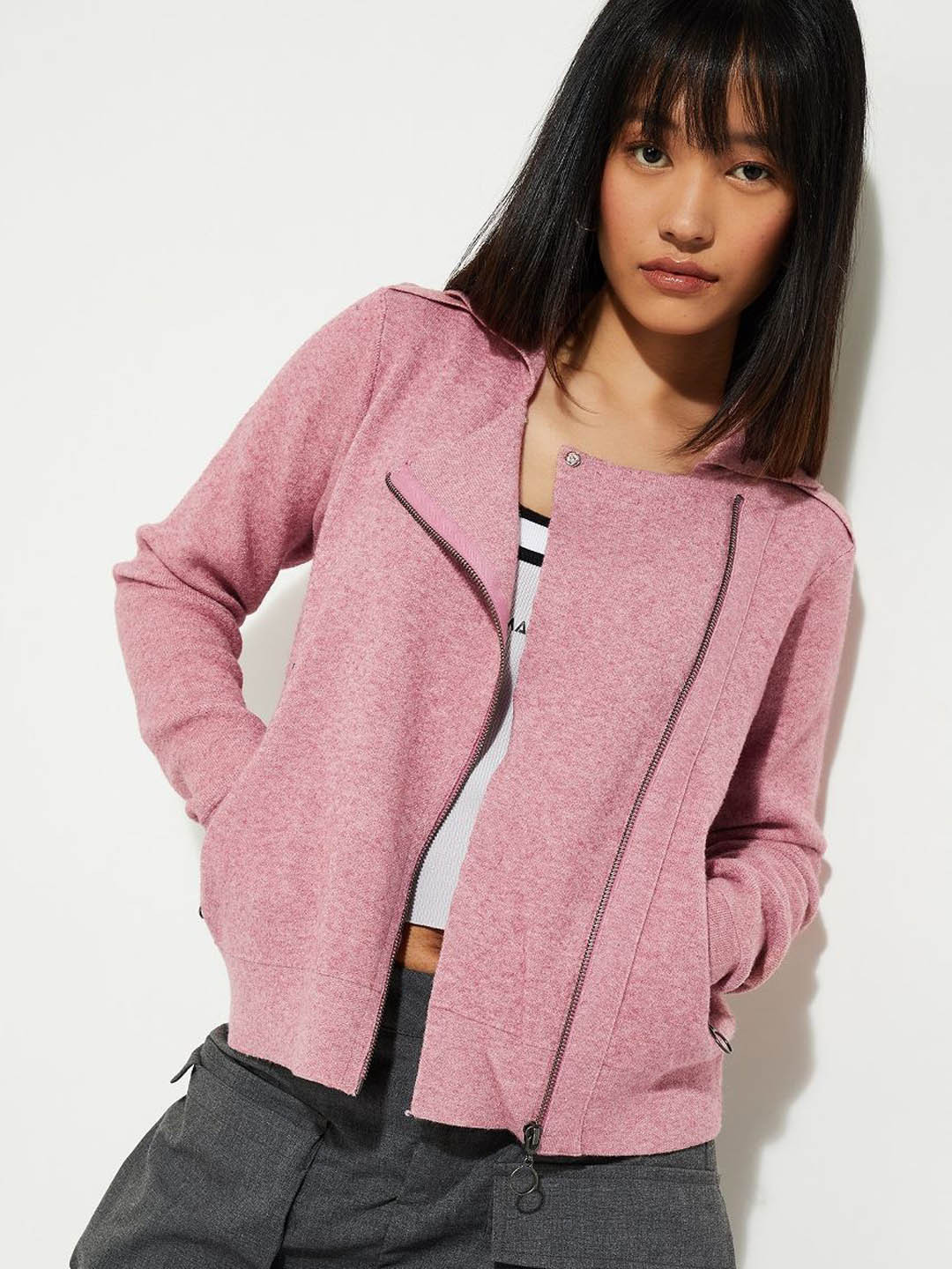 MAX URB_N Women Knit Zip-Up Jacket