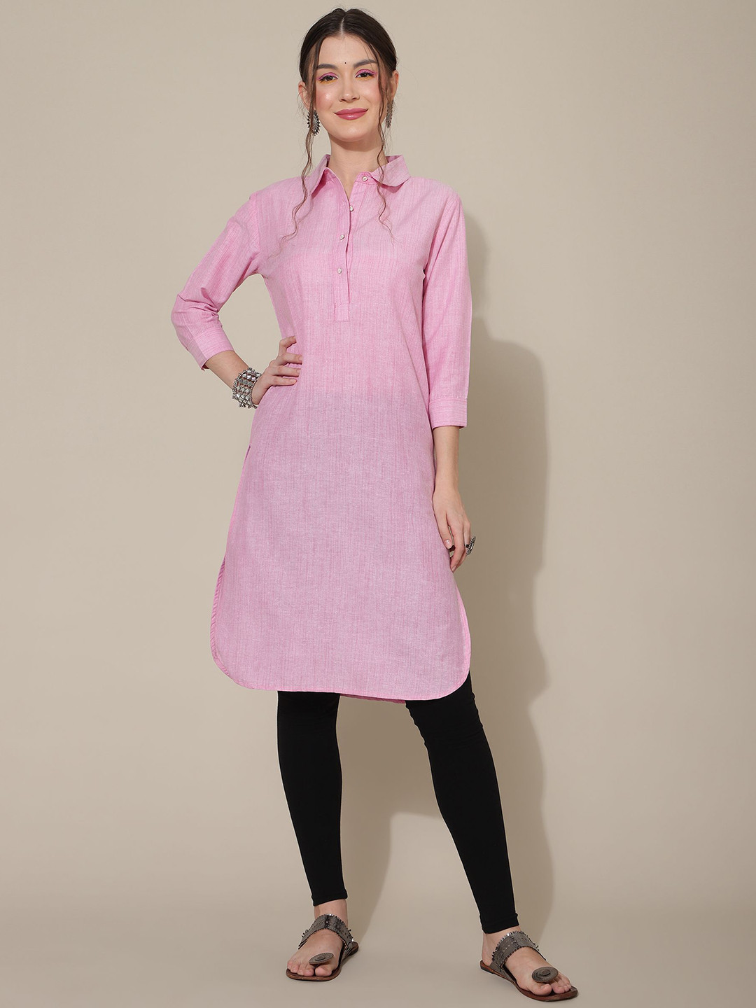 Anushil Shirt Collar Neck Cotton Pathani Kurta