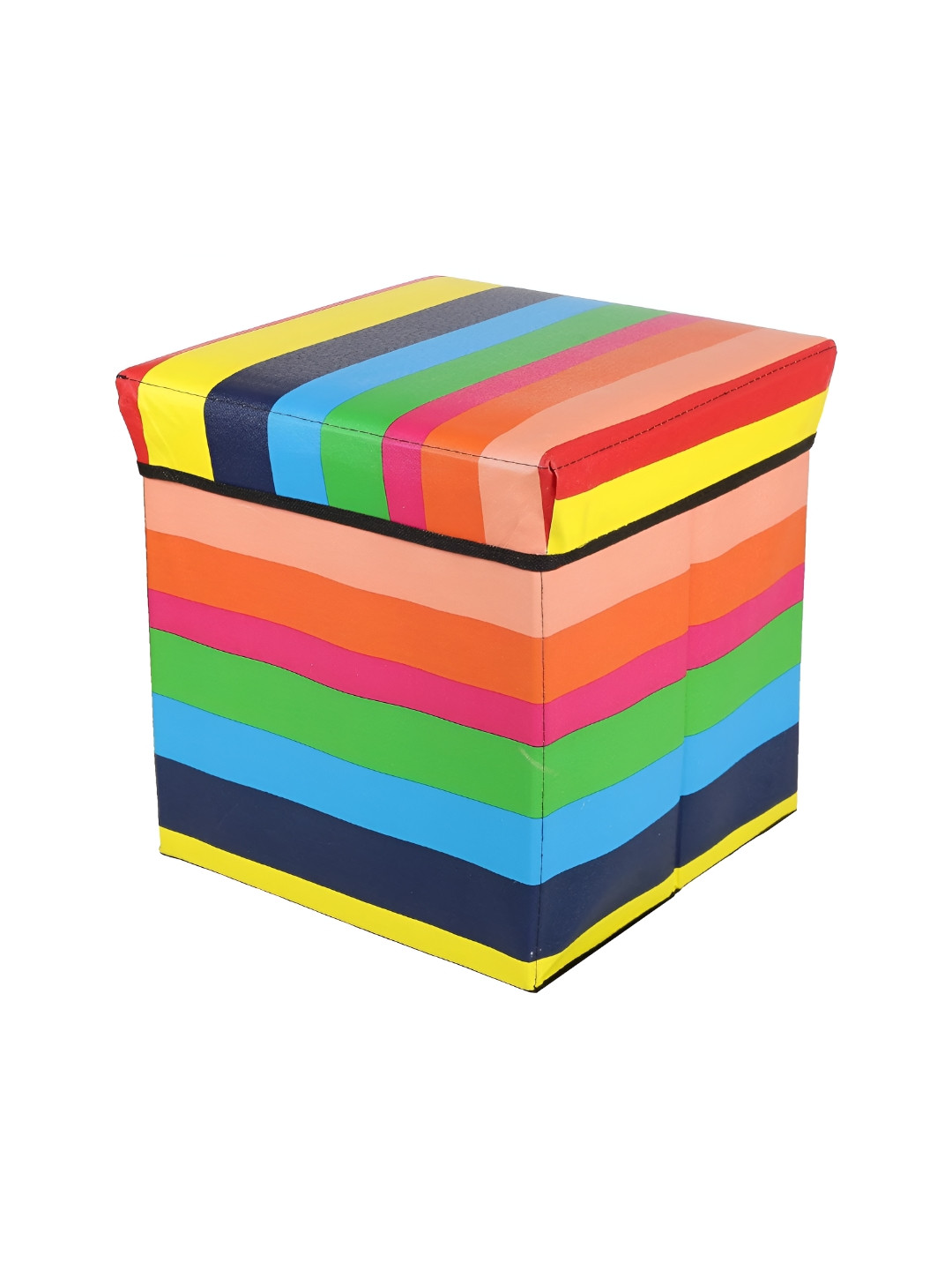 Black gold Green and Blue Striped Printed Rainbow Stool Multi-Utility Organisers