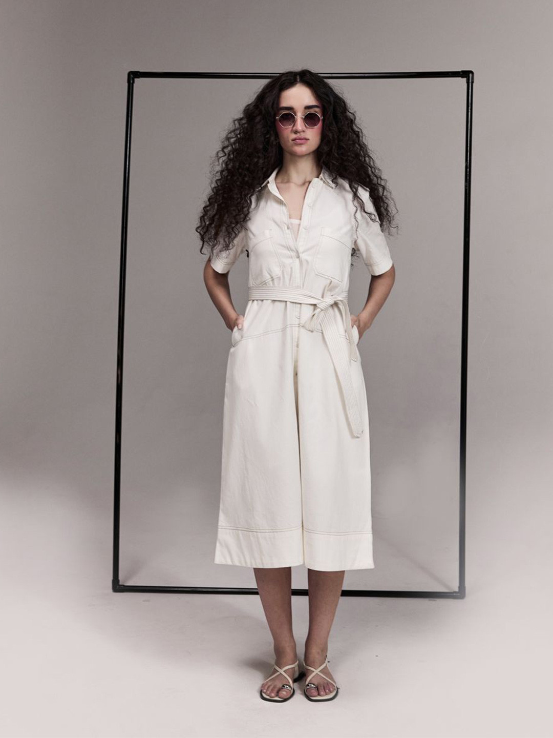 Midsummer Women White Beige Midi Dress