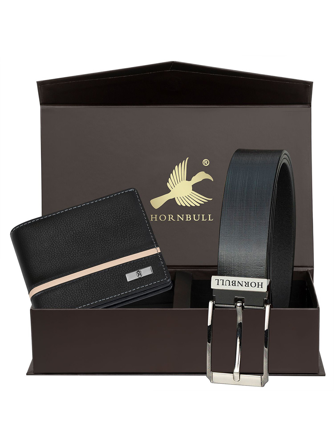 Hornbull Denial Leather RFID Protected Black Wallet & Black Belt Accessory Gift Set