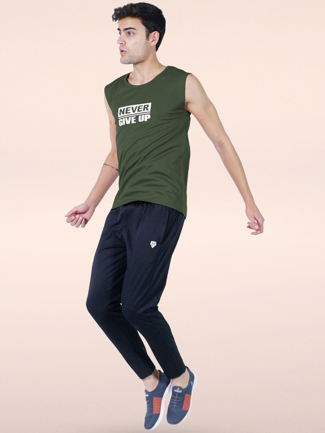 Body Mechanics Never Give Up Printed Relaxed-Fit Innerwear Vest -MN-BMS-22-Olive-S