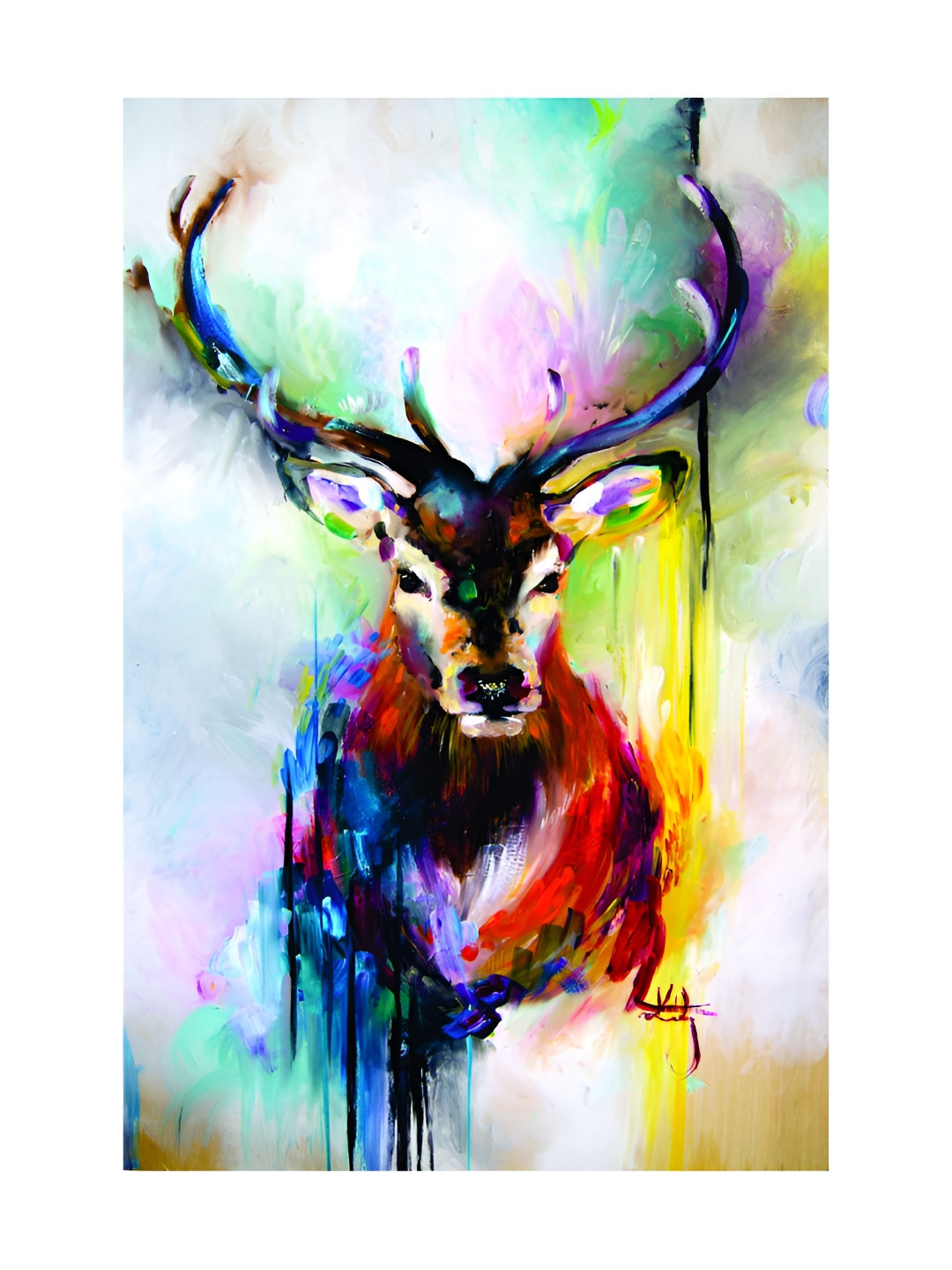 Inephos Blue And Red Birds And Animals Printed Deer Canvas Wall Art