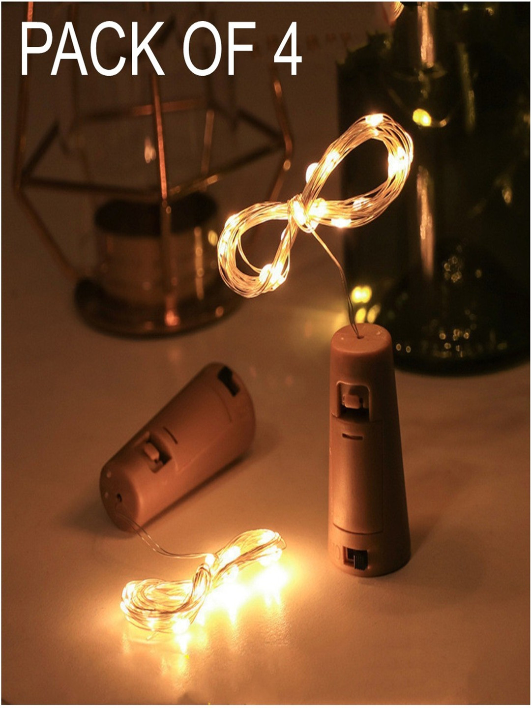 SPARK WORLD Yellow 4 Pieces Cork Rice-Shaped String Lights