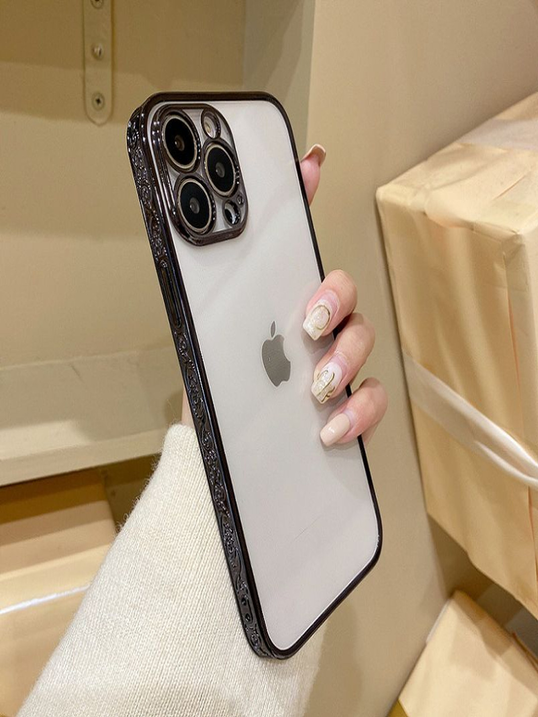 Luxury Kase Slide Flower Lace Plating Clear Phone iPhone 13 Pro Max Back Case