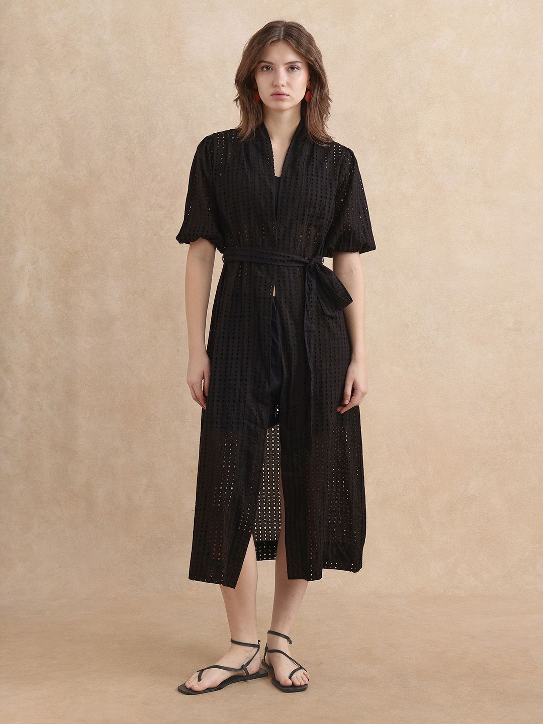 RAREISM Janslip Primary Women Self Design Embroidered Cotton Open Front Shrug