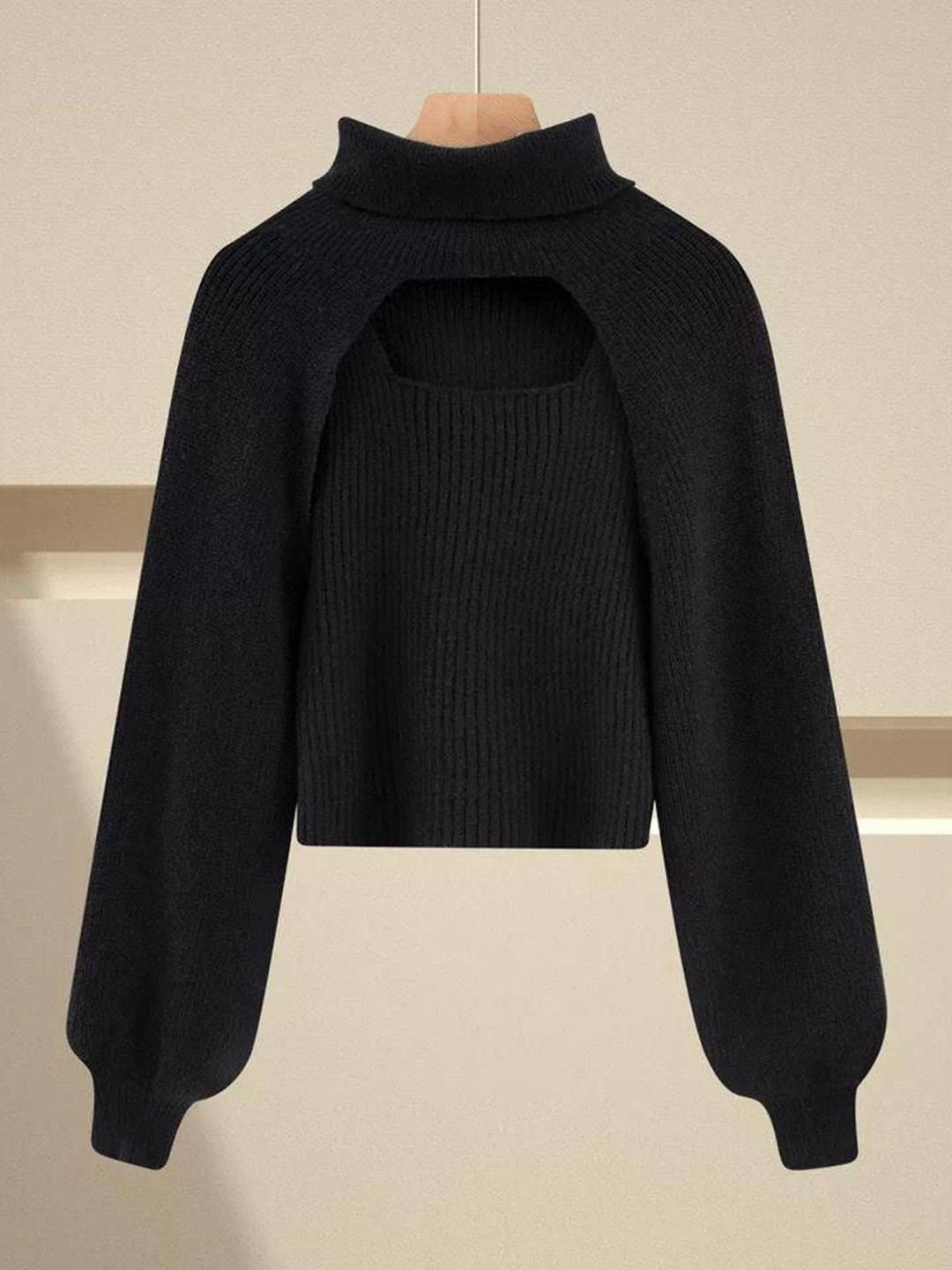 Miss Mosa By Akanksha  Women Black Marame Two Piece Sweater Set