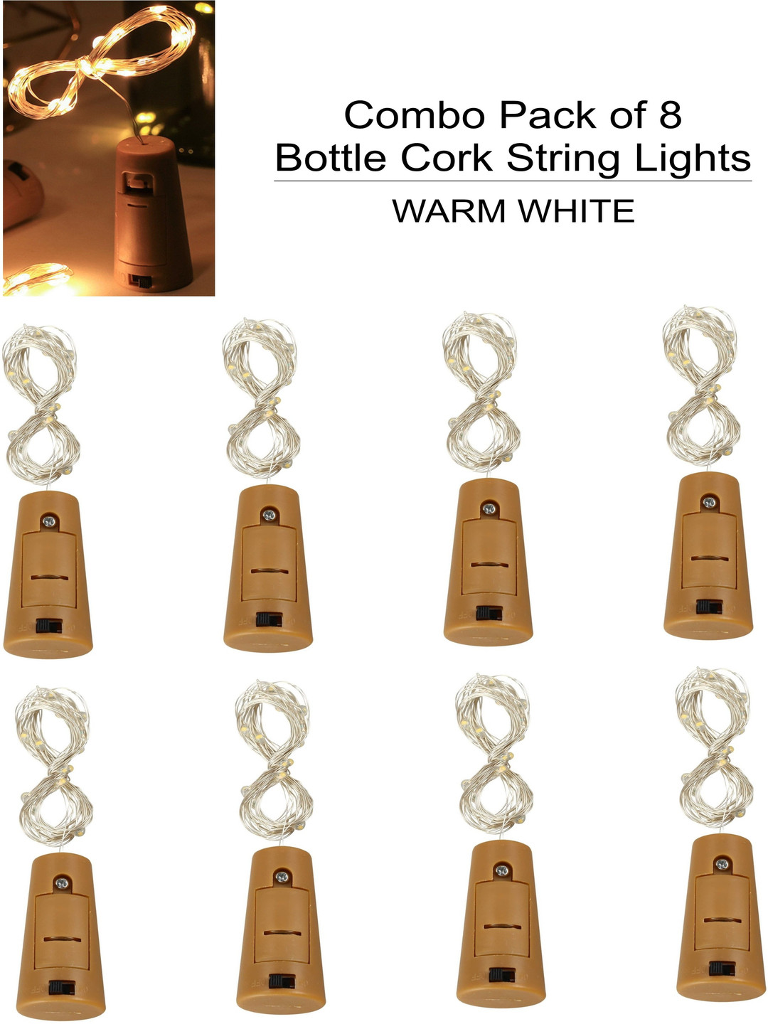 SPARK WORLD Yellow & Brown 8 Pieces Cork Shape String Light