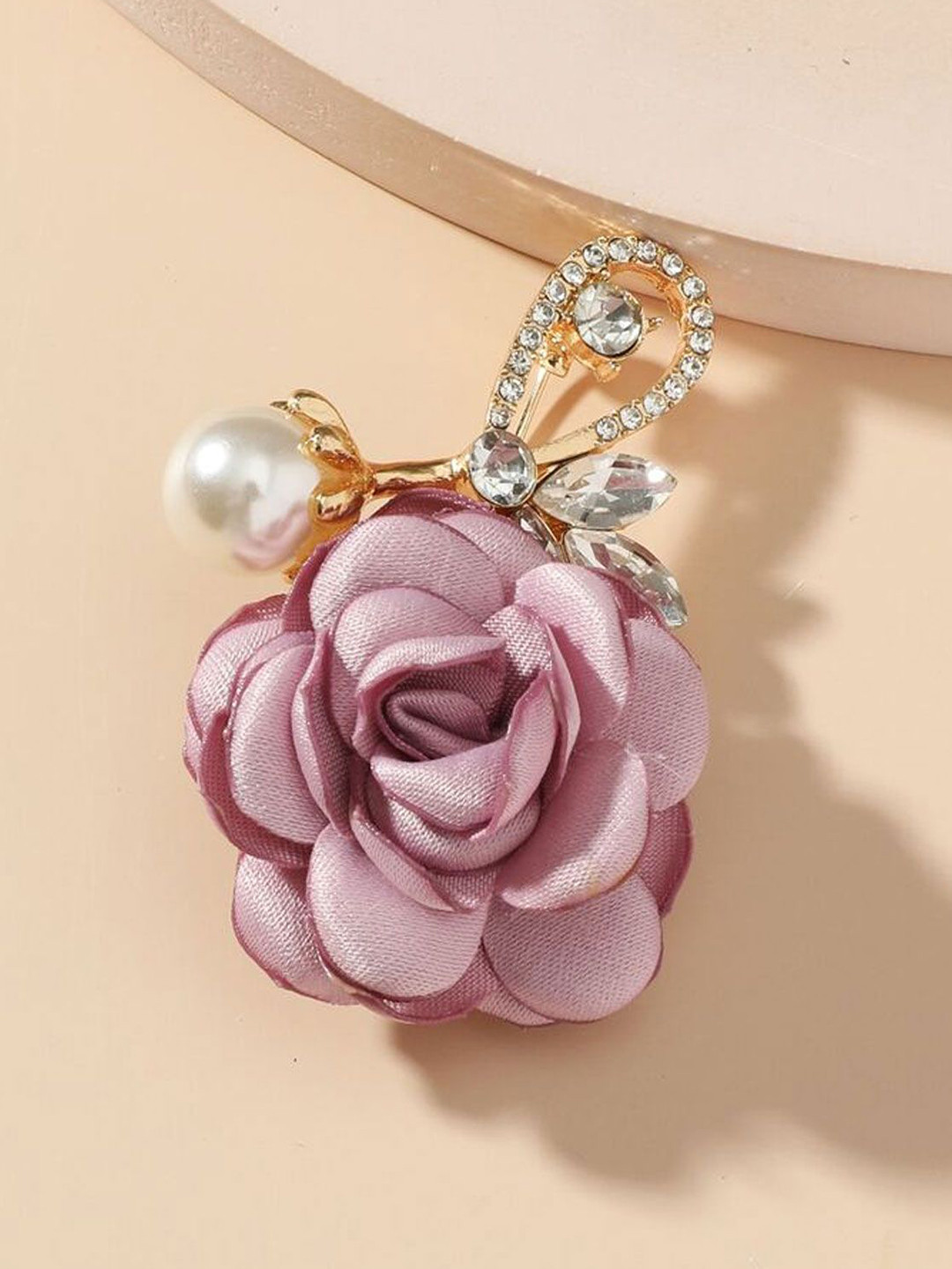 SYGA Stone Studded & Pearls Beaded Retro Rose Flower Brooch