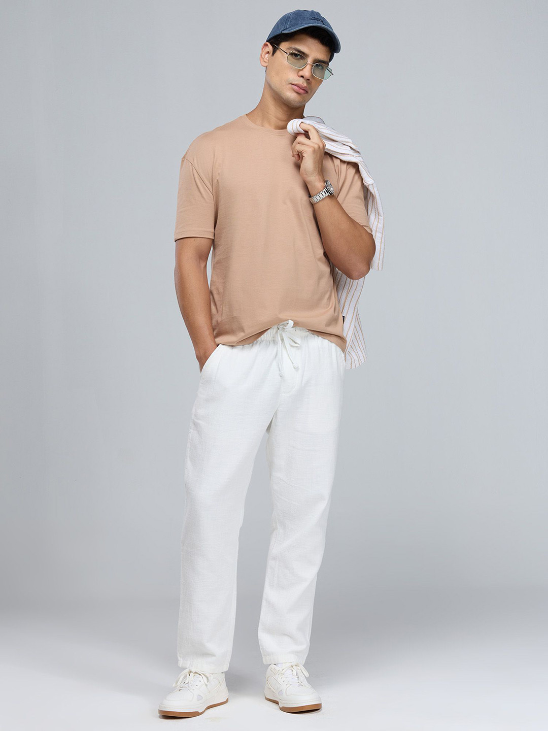 Cava Beige Supima Crew Neck Relaxed Fit T-Shirt