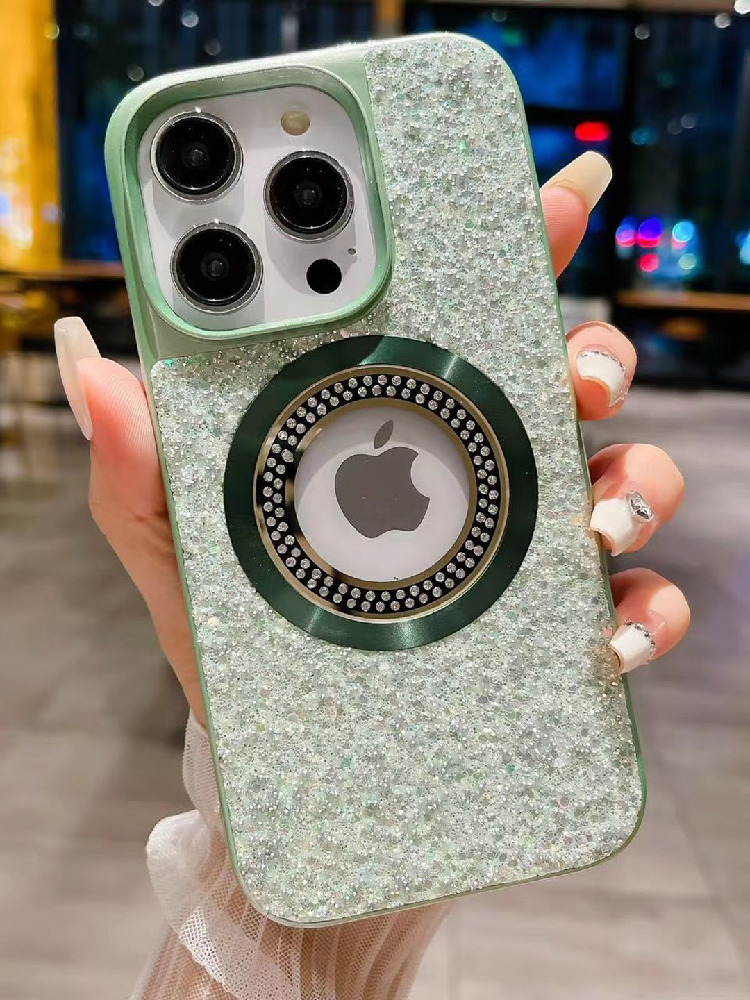 Luxury Kase LK083 Solid iPhone 14 Pro Sparkling Powder Mag-Safe Wireless Back Case