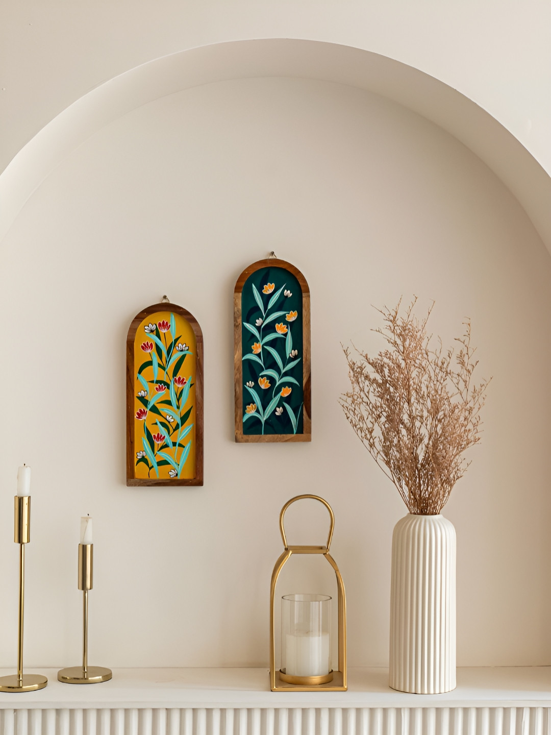 Mirai Woods Chittaranjana Vertical Wood Natural Elements Glossy 2Pcs Wall Plates-11.8In
