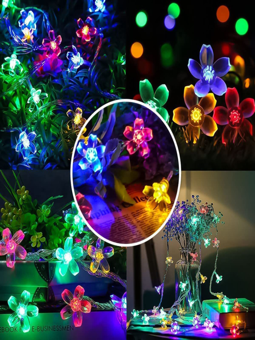 SPARK WORLD Red & Blue Flower Shape String Lights
