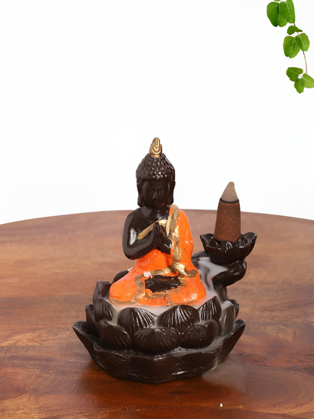 INTERNATIONAL GIFT Gautam Buddha Orange Polyresin Glossy Prayer Room Fountain Small Showpiece - 1.6 Inches