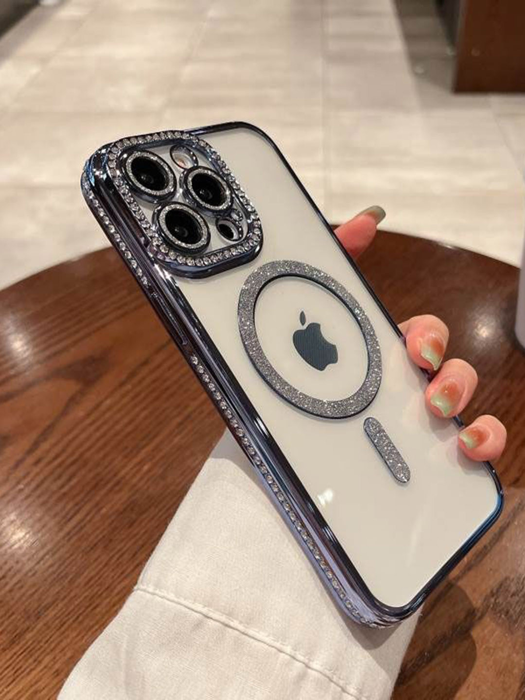 Luxury Kase LK082 Solid iPhone 14 Pro Glitter Diamond Wireless Charging Back Case