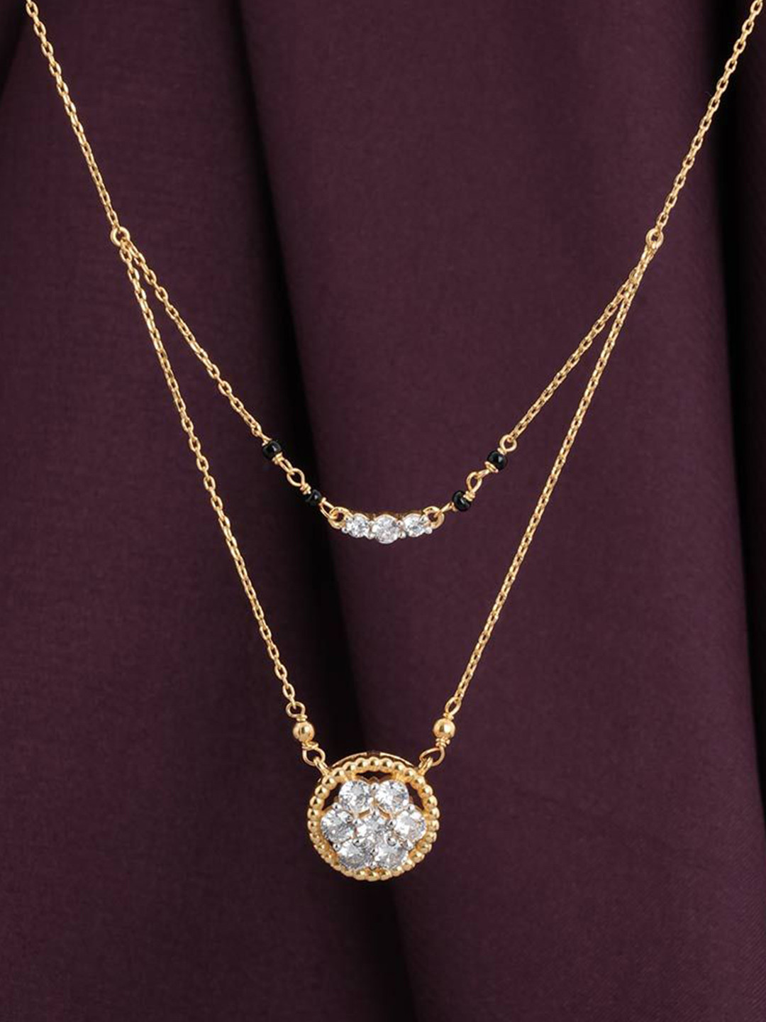 PALMONAS 925 Sterling Silver Gold-Plated Artificial Stones Double Layered Mangalsutra