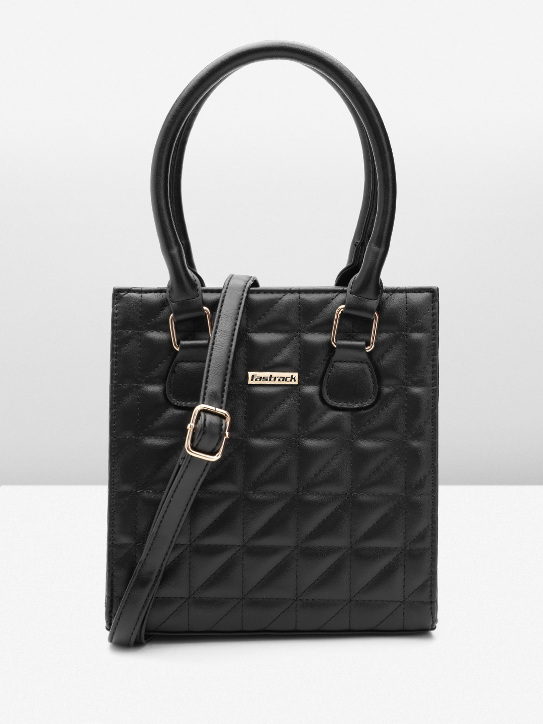 Fastrack Geometric Textured Structured Satchel with Quilted Detail