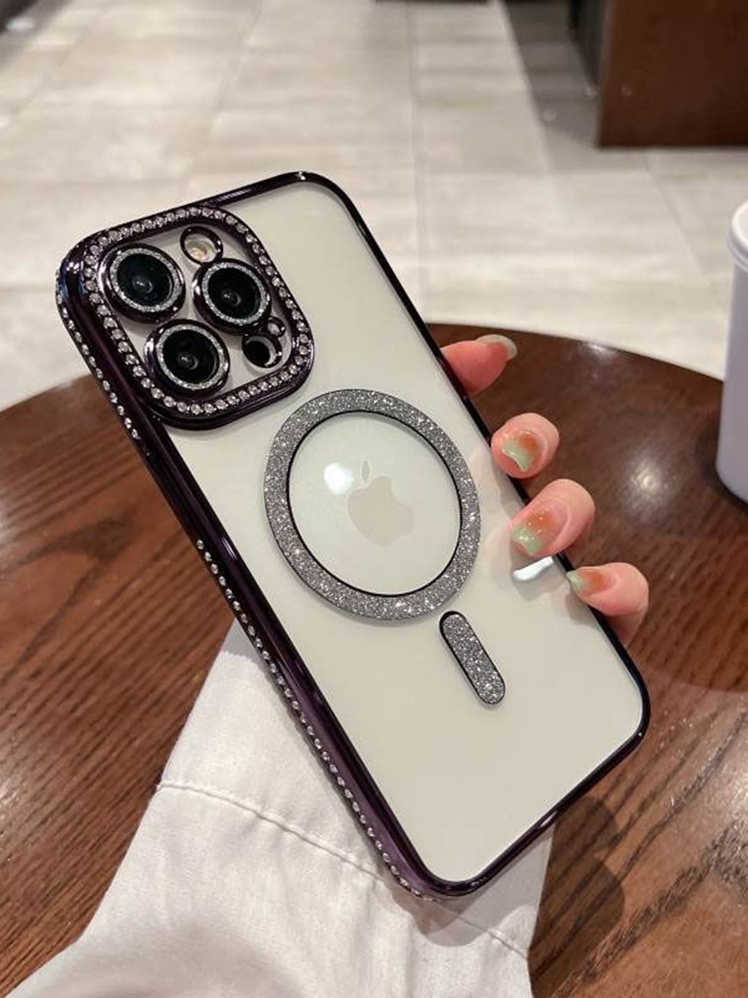 Luxury Kase LK082 Solid iPhone 13 Pro  Glitter Diamond Wireless Charging Back Case