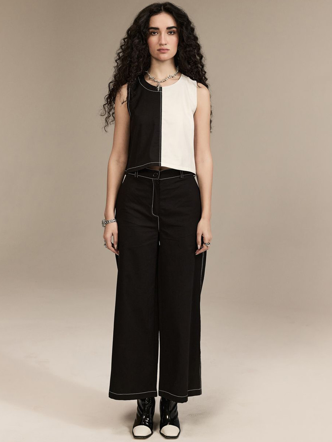 Midsummer Colourblocked Top With Trouser Co-ord Set