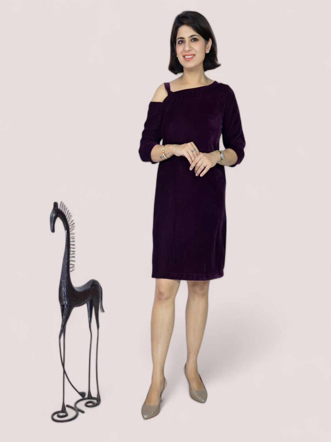 GEETUES One Shoulder Velvet A-Line Dress