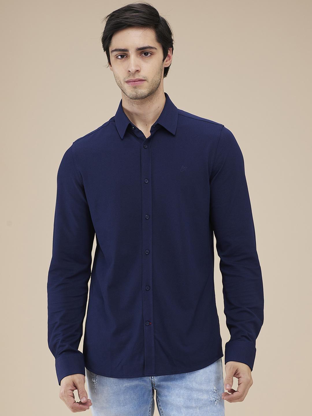 Being Human Men Classic Fit Spread Collar Solid Cotton Casual Shirt