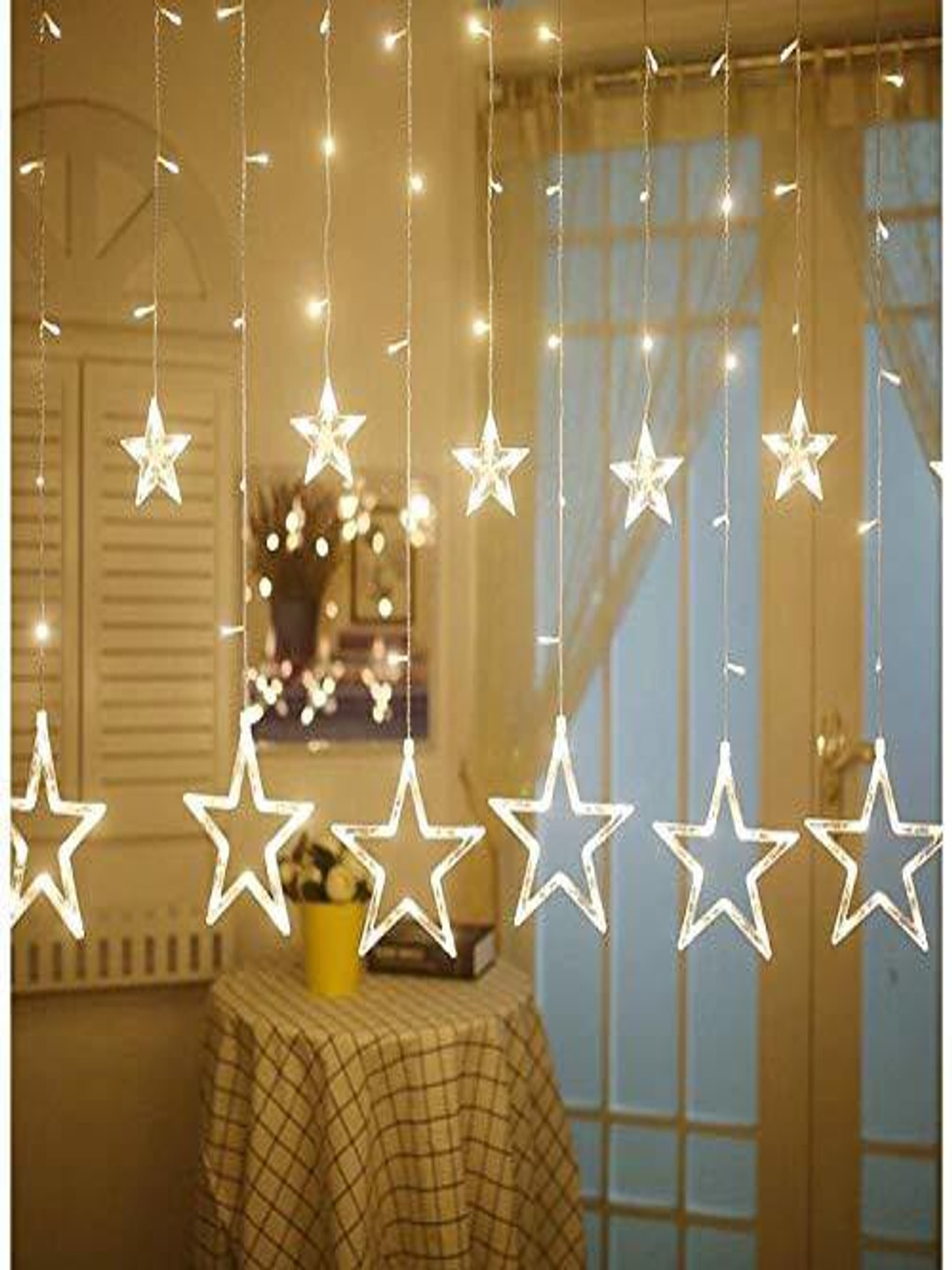 SPARK WORLD Yellow Star Shape LED Curtain Fairy String Lights