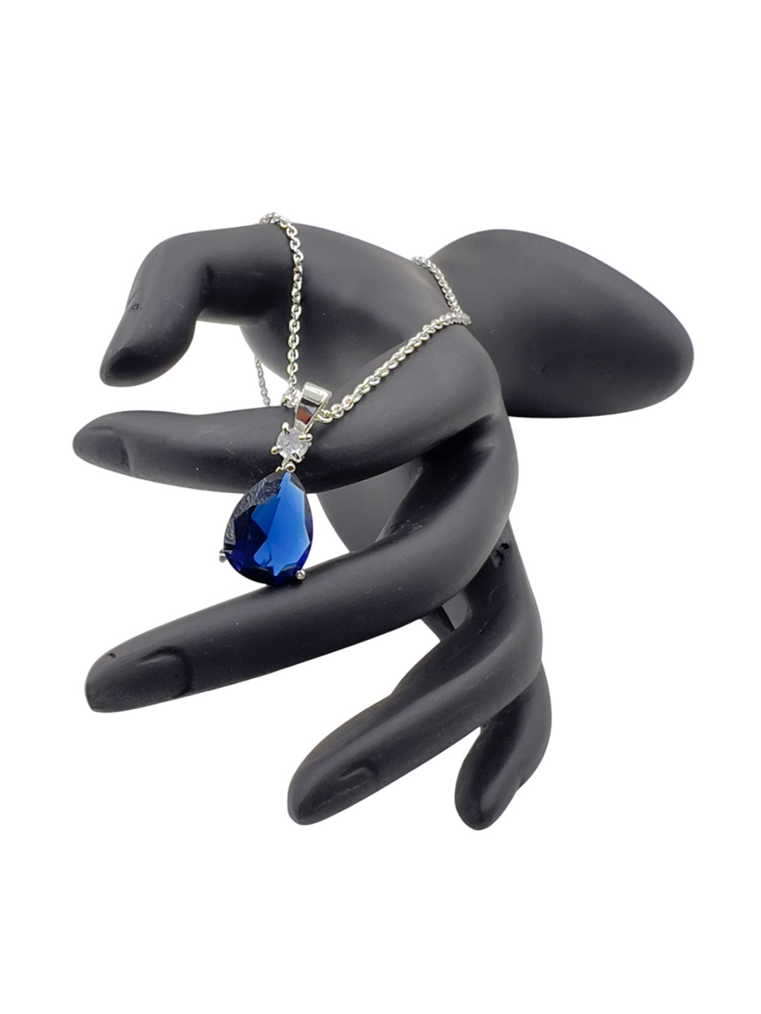 AKLINA Rhodium-Plated CZ-studded Teardrop Shaped Pendants with Chain