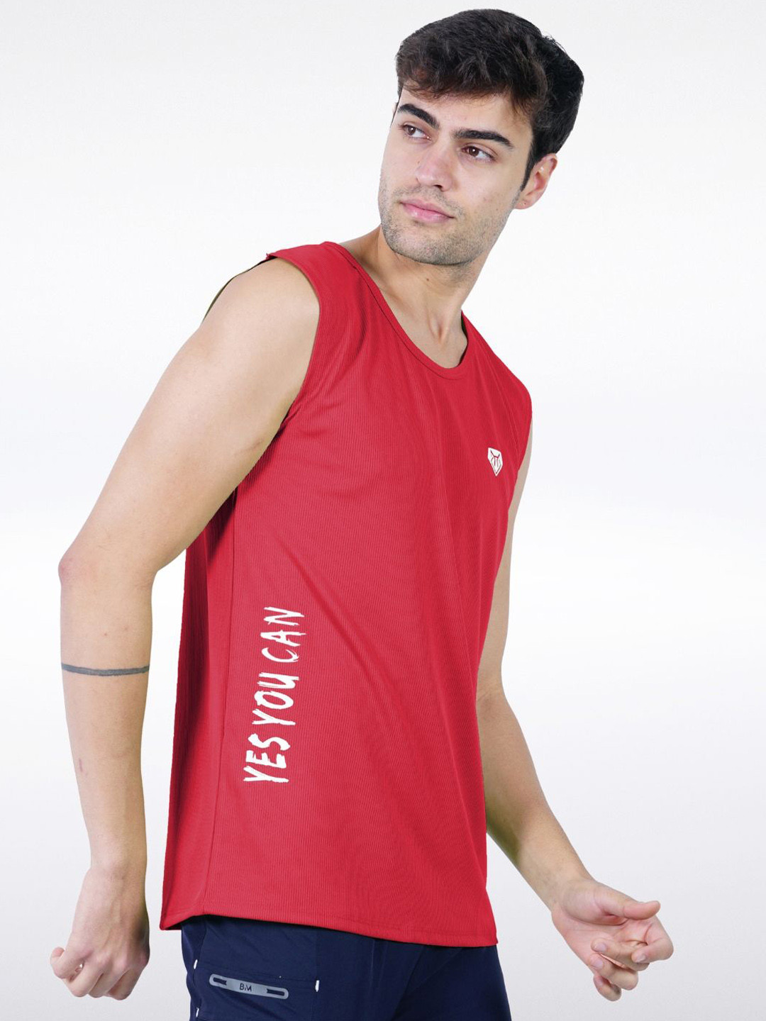 Body Mechanics Men Yes You Can Printed Relaxed-Fit Innerwear Vest - MN-BMS-23-Red-S