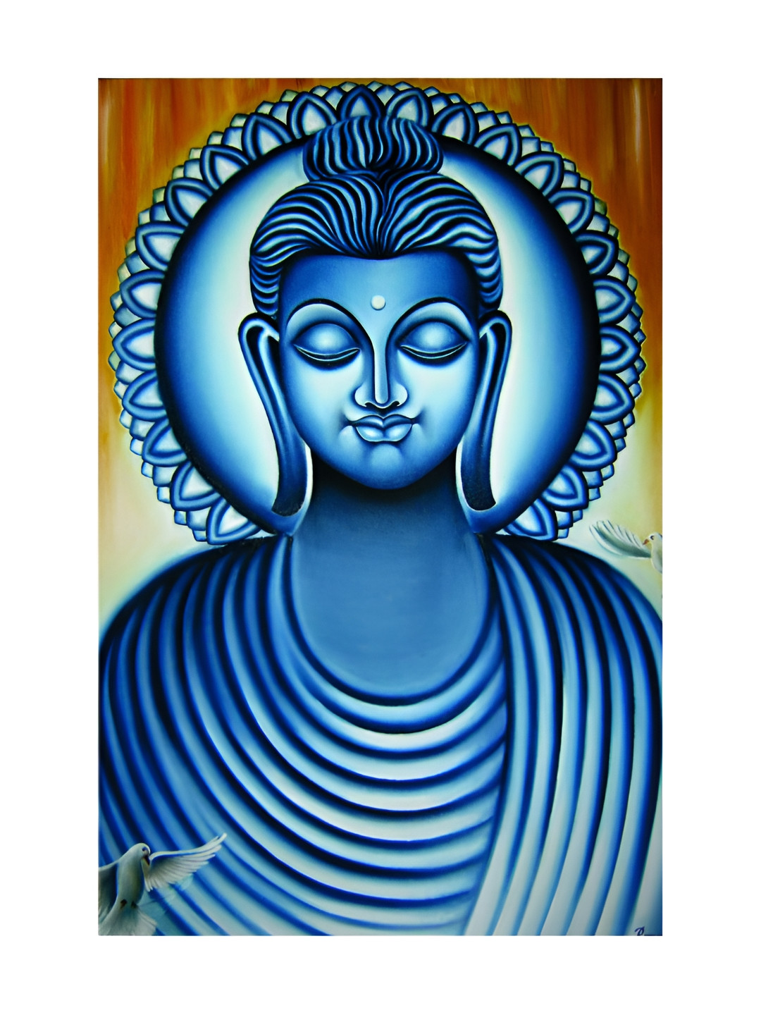 Inephos Blue And White Buddha Religious Printed Canvas Wall Art