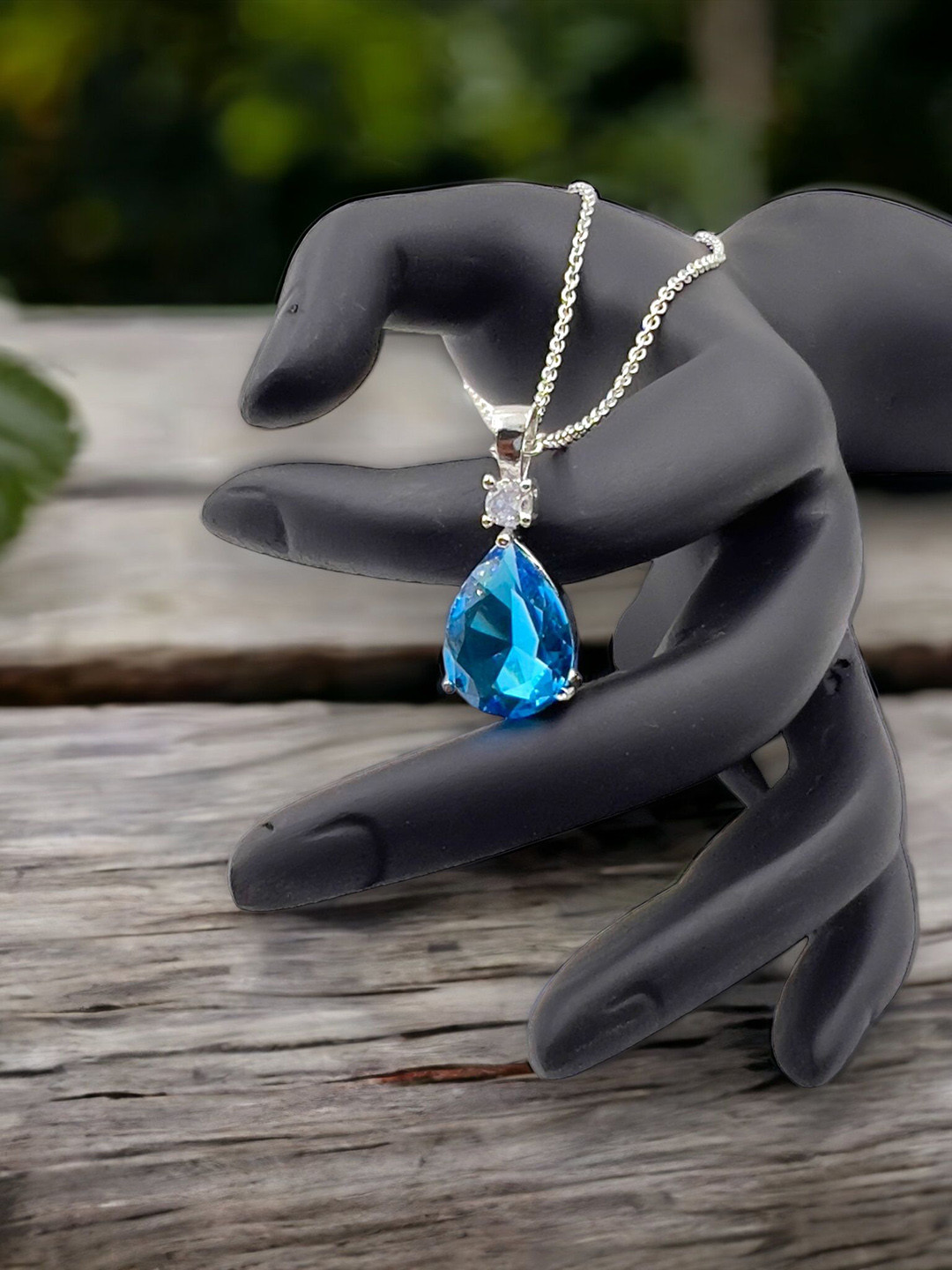 AKLINA Rhodium-Plated CZ-studded Teardrop Shaped Pendant with Chain