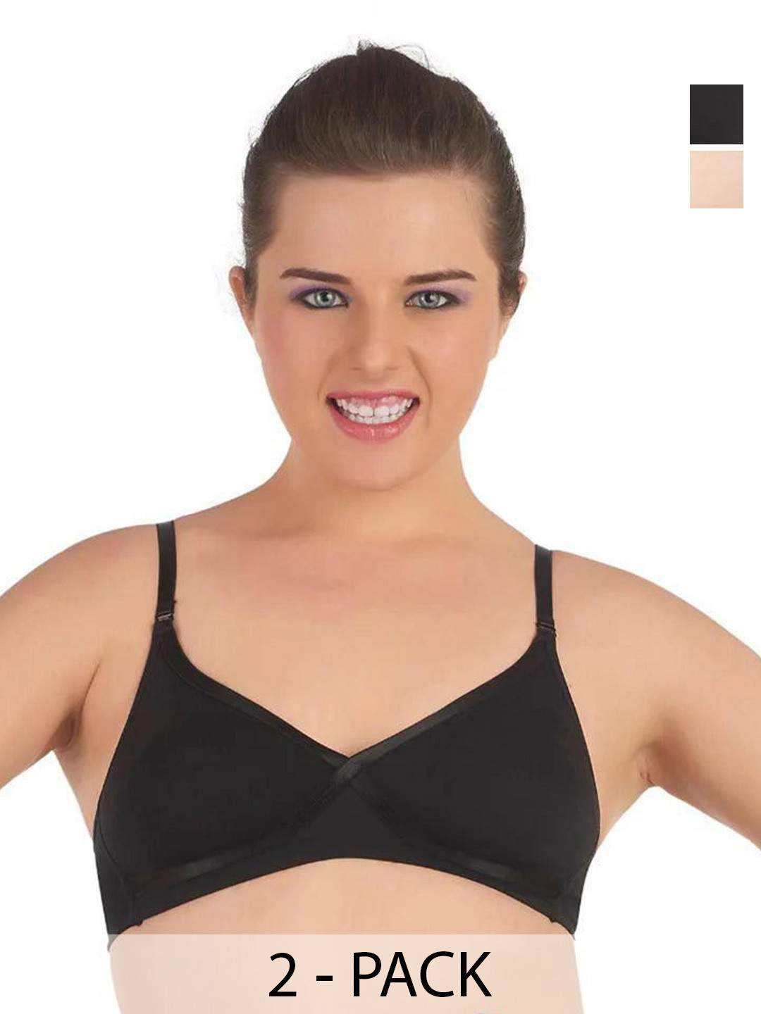 Soie Pack Of 2 Semi Coverage Non Padded Non wired Cross Over Seamless Bra