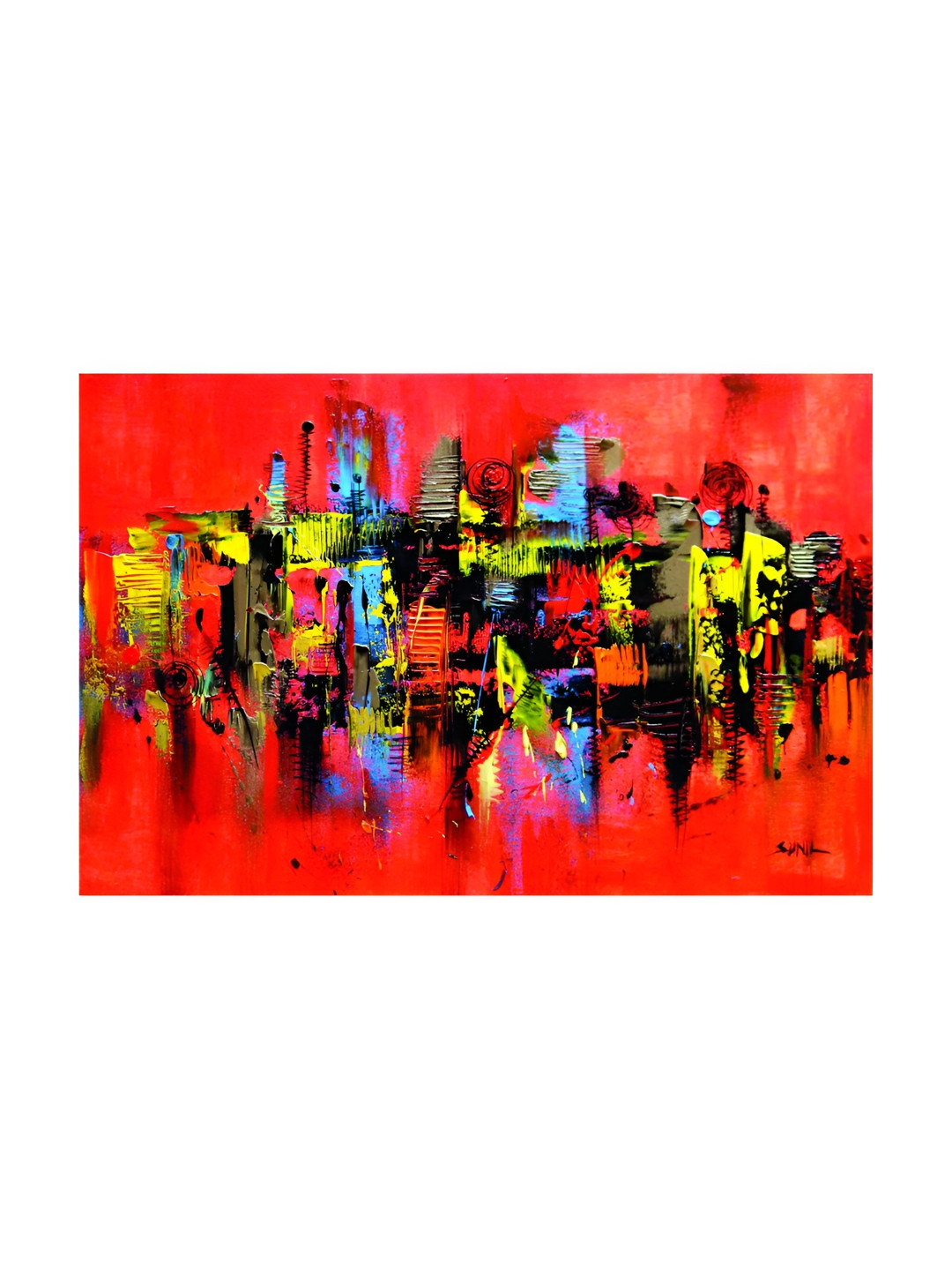 Inephos Red And Yellow Abstract Printed Canvas Wall Art