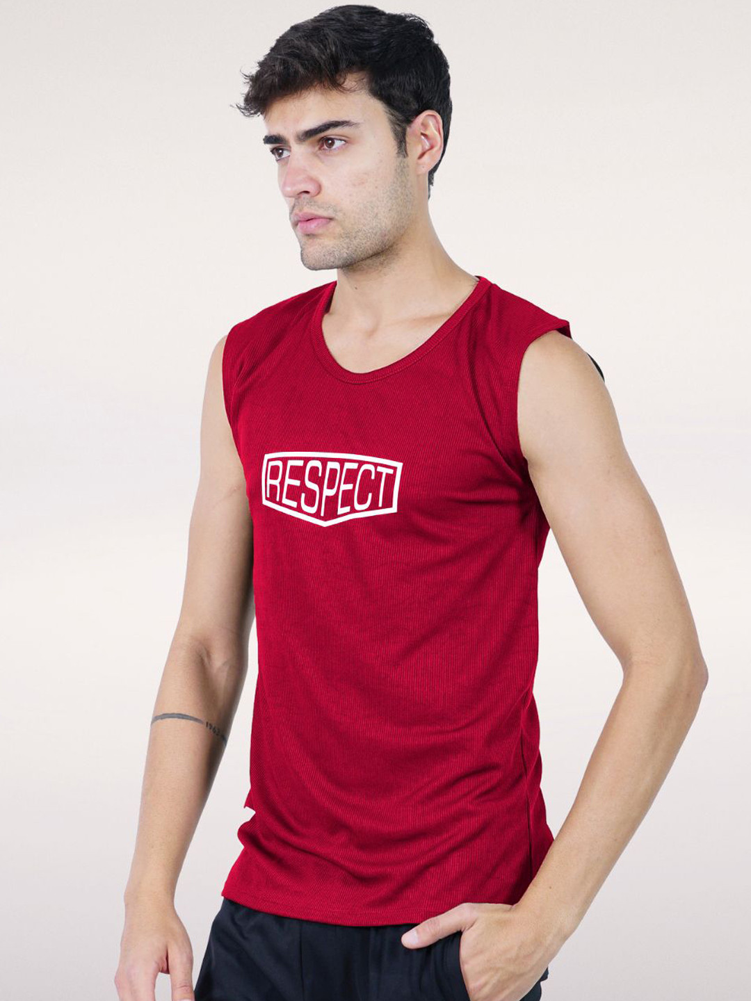 Body Mechanics Respect Printed Relaxed-Fit Innerwear Vest - MN-BMS-21-Red-S