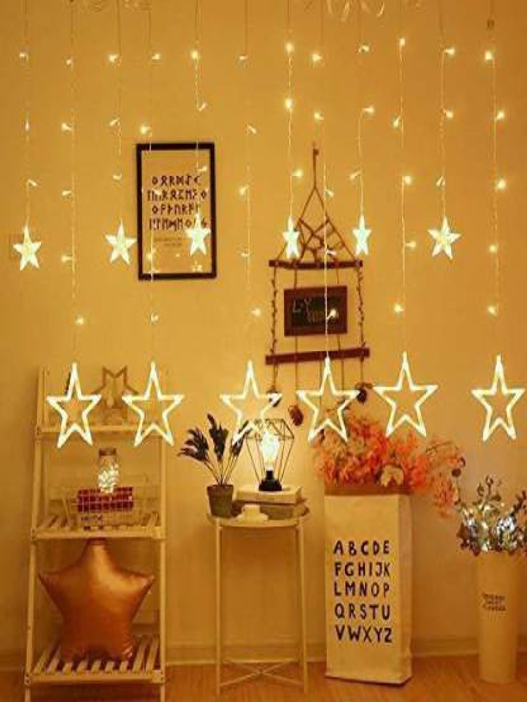 SPARK WORLD Yellow Star Shape LED Curtain Fairy String Lights
