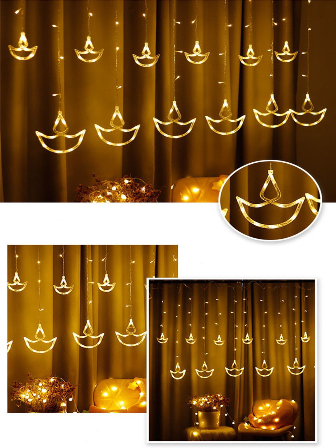 SPARK WORLD Yellow Diya Shaped String Lights