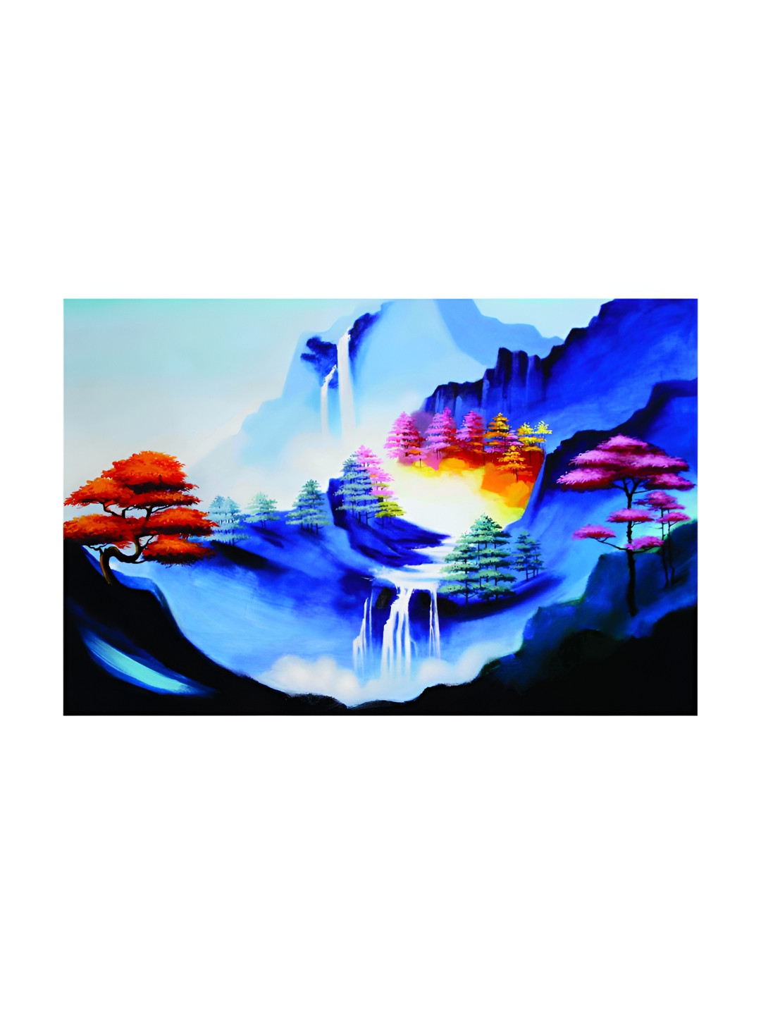 Inephos Blue And Orange Floral and Botanical Printed Canvas Wall Art