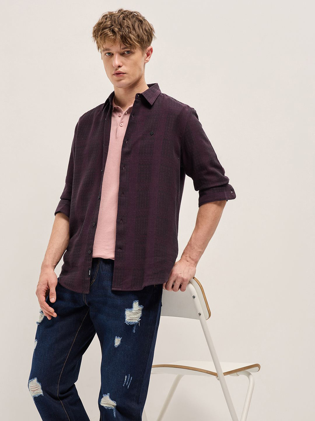 THE BEAR HOUSE Men Vertical Striped Slim Fit Pure Cotton Casual Shirt
