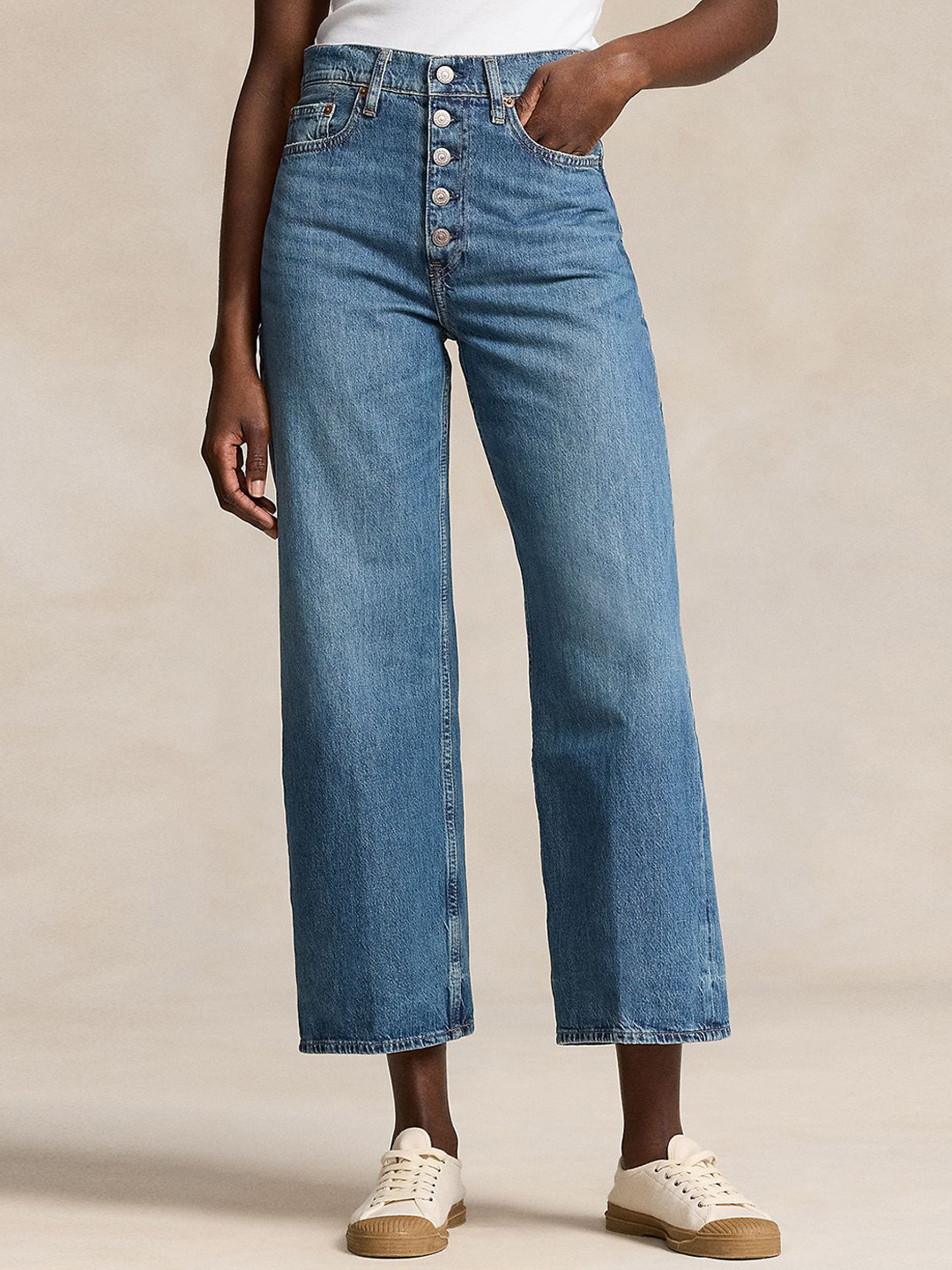 Polo Ralph Lauren Women Pure Cotton Wide-Leg Crop Jean