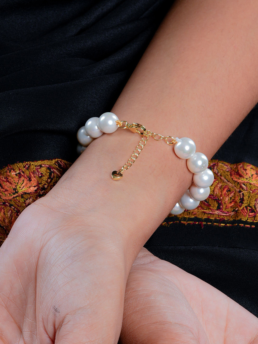 TOTAPARI Women Brass Gold-Plated Lola Pearls Wraparound Bracelet