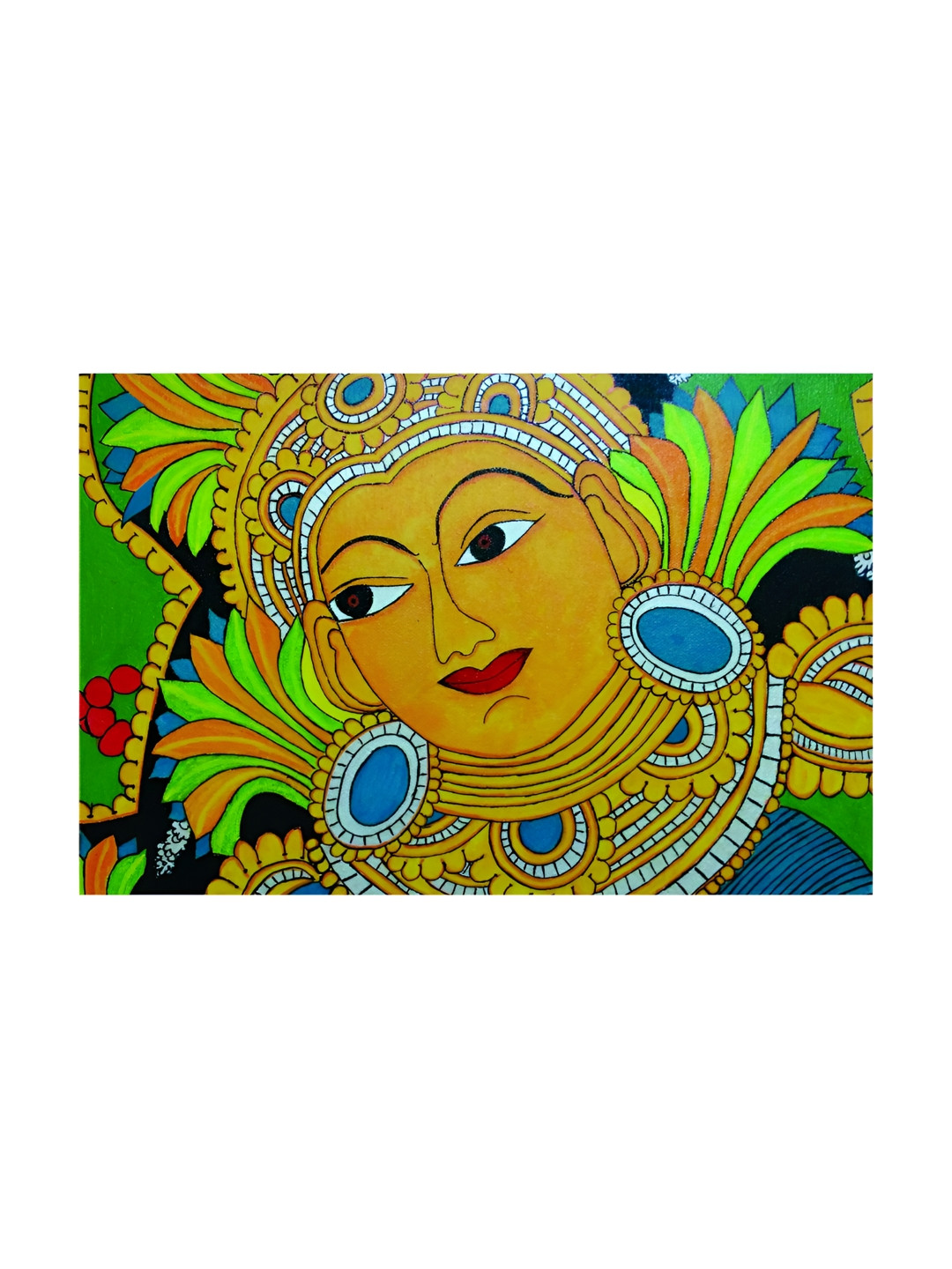 Inephos Green And Blue Kerala Mural Printed Canvas Wall Art