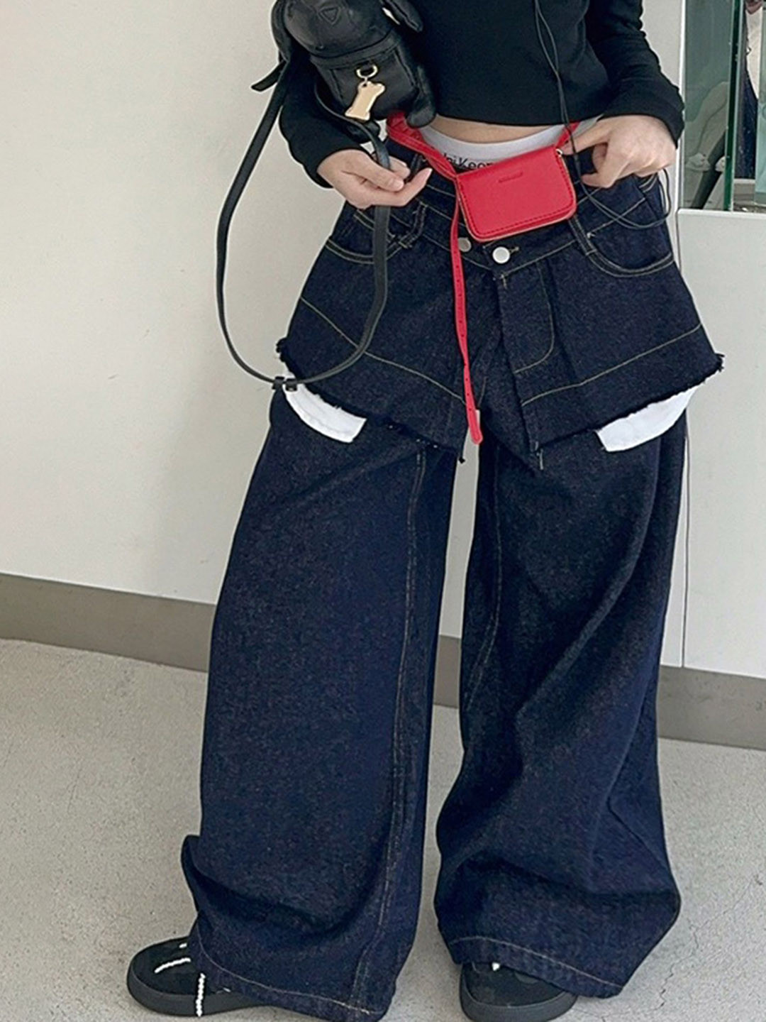 LULU & SKY Girls Overlay Detail Wide Jeans