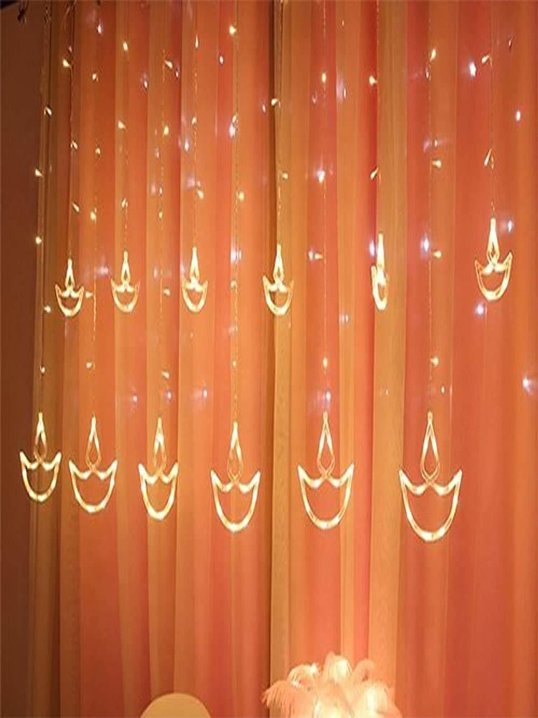 SPARK WORLD Yellow Diya Shape LED Curtain Fairy String Lights