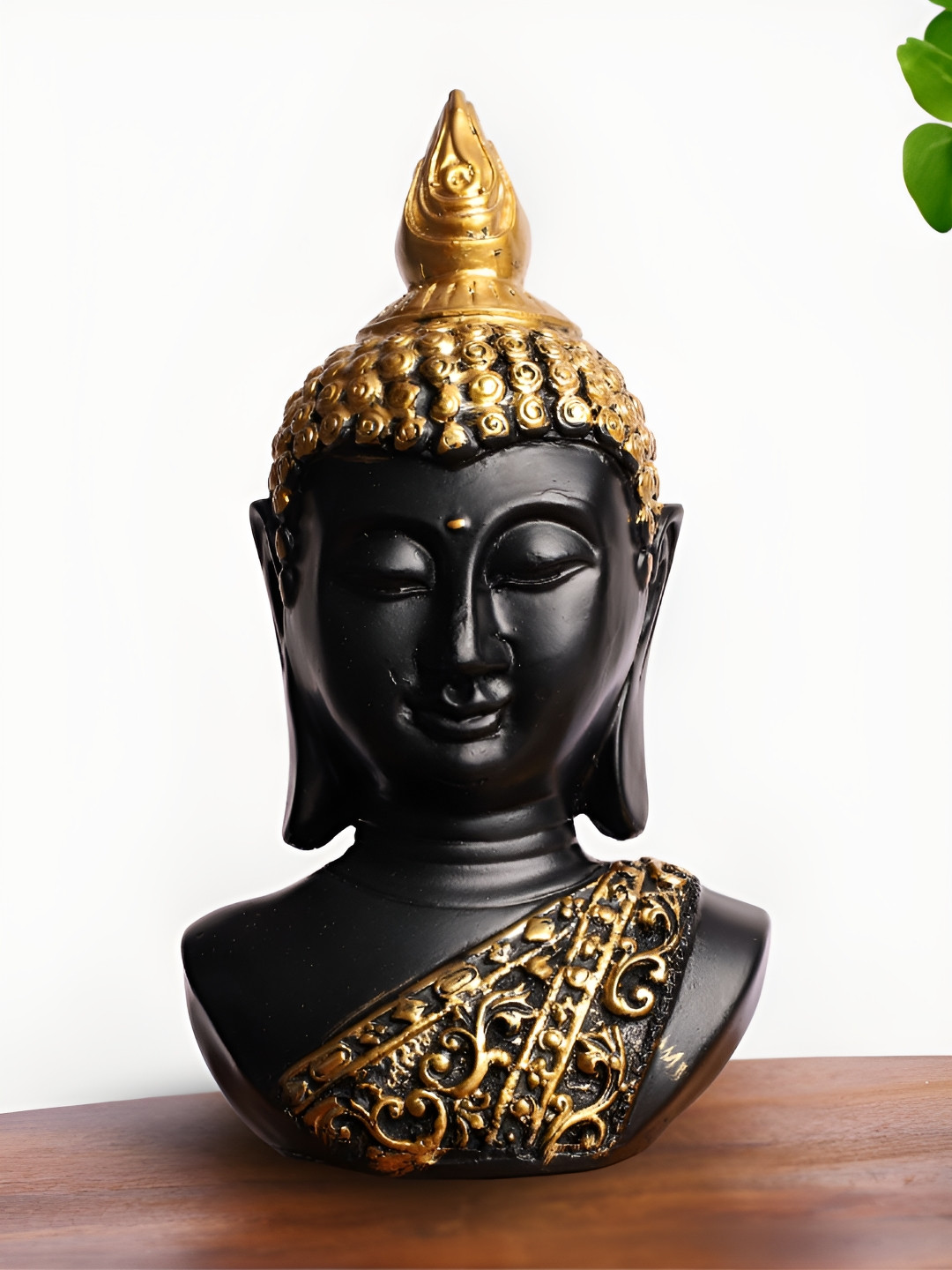 INTERNATIONAL GIFT Buddha Head Black Polyresin Glossy Prayer Room Medium Showpiece - 3.9 Inches
